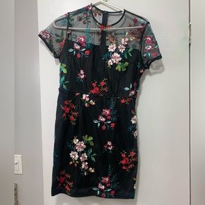 M Black Floral Embroidered Sheer Dress